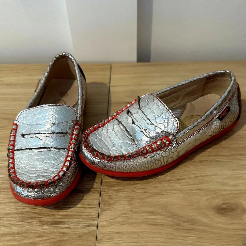 Anasai Girls Metallic Silver Penny Loafers Red Sole Slip On Shoes EU 26 US 9